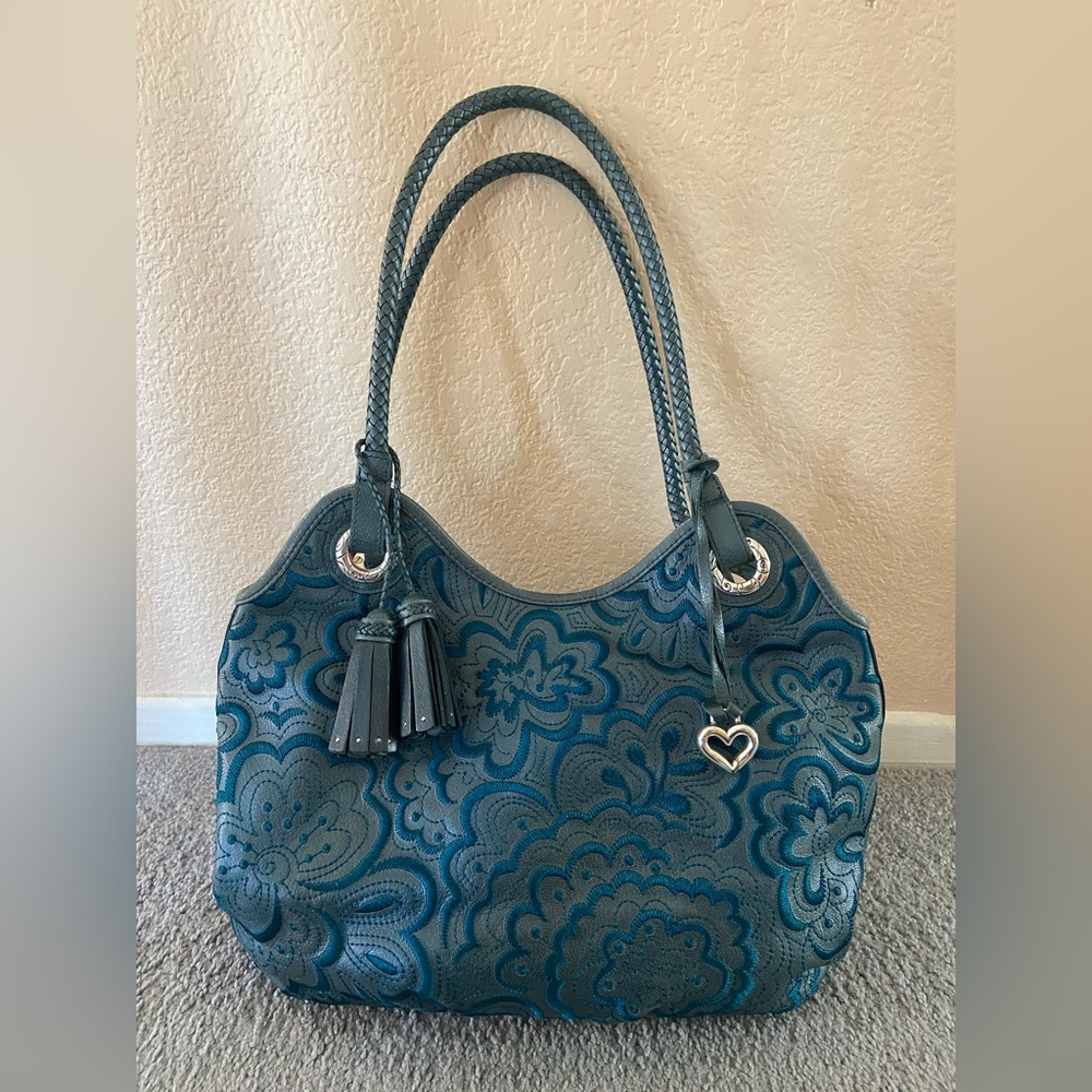 Brighton Teal Floral Embossed Shoulder Bag